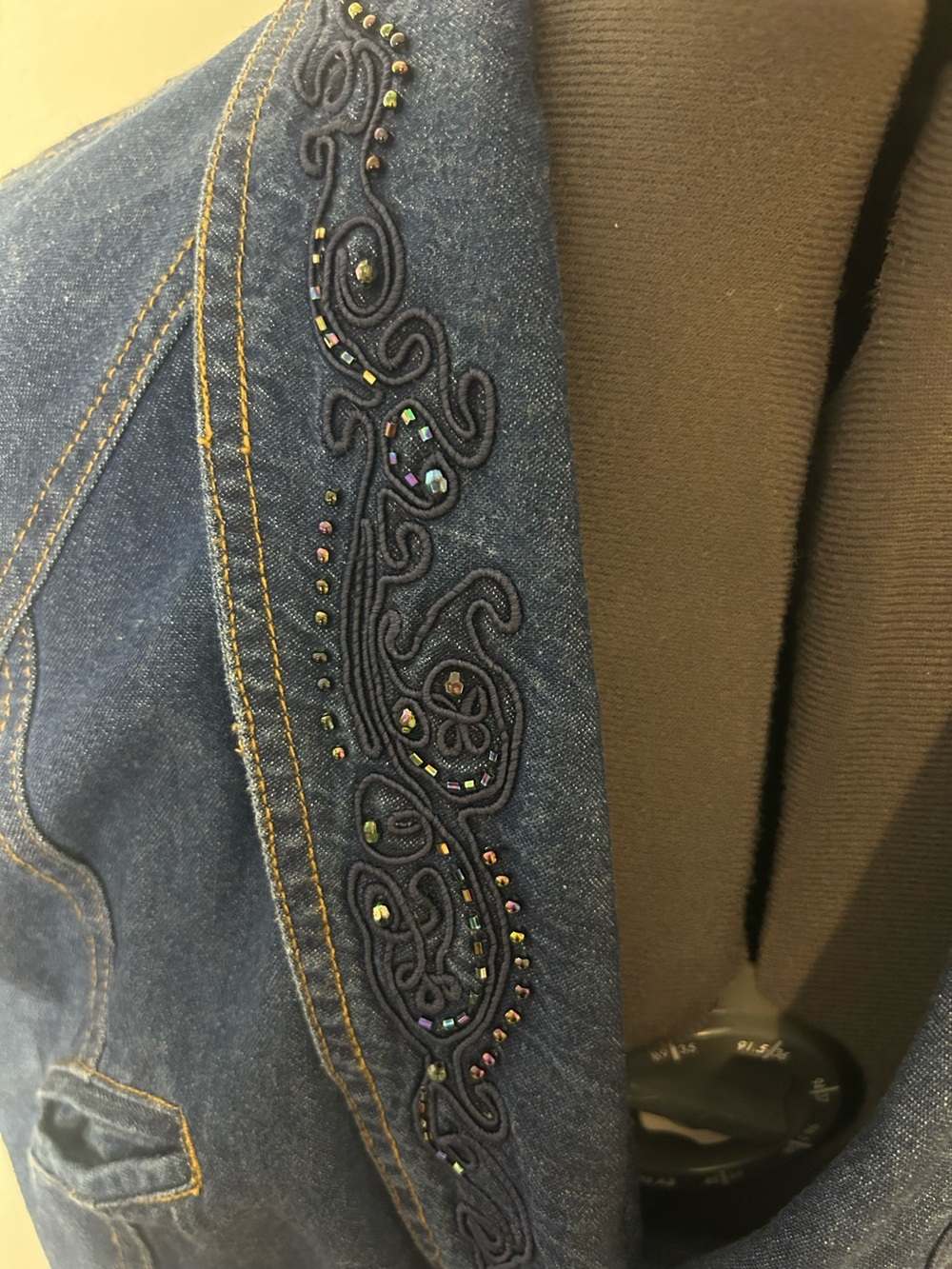 Vintage Together Dark Wash Denim Maxi Dress Beaded Collar Size 12 - Picture 3 of 7